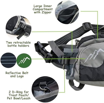Dog Walking Fanny Pack with Removable Treat Pouch & 2 Retractable 300ml Water Bottle Holders, No Spill Magenetic Clasp - Hands-Free Pouches Training Waist Bag for Dog Owners, Poop Bag Dispenser - Image 3