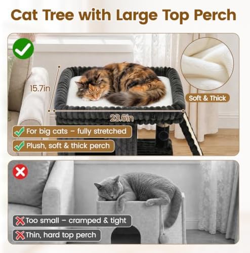 Cat Tree Tower with Scratching Post for Large Kitty, Gray Ribbed - Image 6