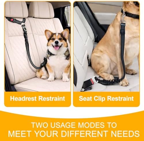 2-Pack Dog Car Seat Belt, 3-in-1 Headrest-Mounted Dog Seatbelt for Car, Adjustable Nylon Pet Safety Leash with Elastic Buffer & Reflective Stitching, Durable Car Harness for Dogs Fits Most Vehicles - Image 5
