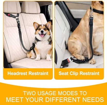 2-Pack Dog Car Seat Belt, 3-in-1 Headrest-Mounted Dog Seatbelt for Car, Adjustable Nylon Pet Safety Leash with Elastic Buffer & Reflective Stitching, Durable Car Harness for Dogs Fits Most Vehicles - Image 5