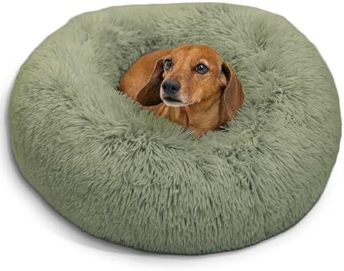 Best Friends by Sheri The Original Calming Donut Dog Bed for Small Dogs up to 25 lbs, Shag Faux Fur, Sage Green, 23" x 23" by BestFriendsbySheri