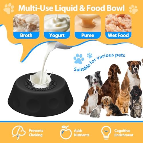 Dog Licking Bowl with Rolling Ball - Slow Feeder Dog Lick Bowls for Yogurt Liquid Treat, Anti-Slip Entertained Bone Broth 5/6 Cup Pup Licking Toy for Large Medium Small Pet Cats Dietary Black - Image 4