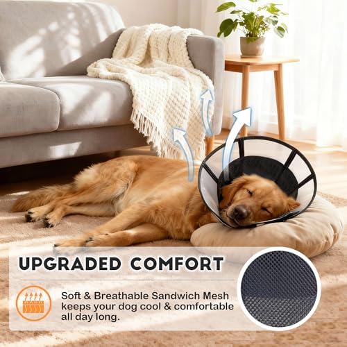 Soft Dog Cone, Stop Licking Deep Pet Recovery Collar After Surgery for Extra Large Dogs, Clear Plastic Breathable Elizabethan Head Neck Circle, Adjustable Comfortable Cones 30cm Long (XL Black) - Image 3