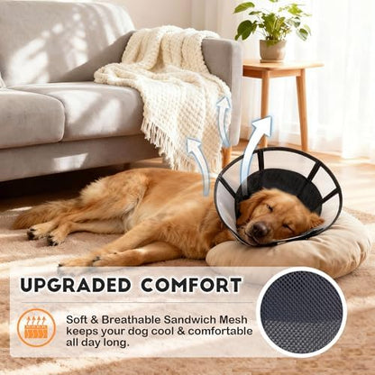 Soft Dog Cone, Stop Licking Deep Pet Recovery Collar After Surgery for Extra Large Dogs, Clear Plastic Breathable Elizabethan Head Neck Circle, Adjustable Comfortable Cones 30cm Long (XL Black) - Image 3