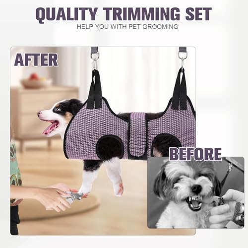 PAWCHIE Dog Grooming Hammock Harness for Dogs & Cats with Pet Nail Clipper Trimmer- Breathable Cat Hanger Sling for Trimming Clipping Nails-Dog Hammock Restraint Bag for Small Medium Large Dog, Pink M - Image 5