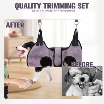 PAWCHIE Dog Grooming Hammock Harness for Dogs & Cats with Pet Nail Clipper Trimmer- Breathable Cat Hanger Sling for Trimming Clipping Nails-Dog Hammock Restraint Bag for Small Medium Large Dog, Pink M - Image 5