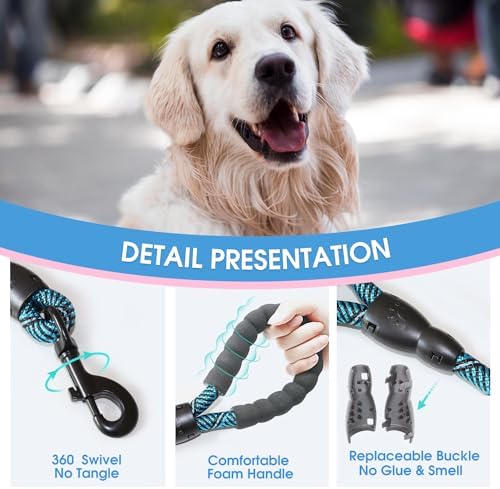BAAPET 2/4/5/6 FT Dog Leash with Comfortable Padded Handle and Highly Reflective Threads for Small Medium and Large Dogs (5FT-1/2'', Black Blue) - Image 3