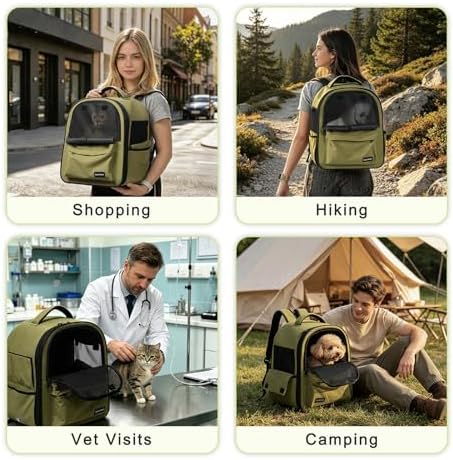 Cat Carrier Dog Backpack Carrier with Anti-Collapse Bottom (Olive Green) - Image 7