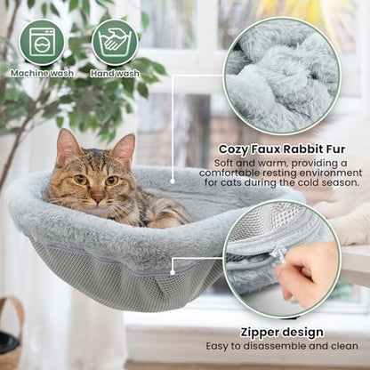 JUNSPOW Cat Desk Bed - One-Click Folding,Sunken Design & Space-Saving Semi-Circular Cat Bed, Soft Faux Rabbit Fur Material, Suitable for Various Desktops-Maximum Hold Up to 40lb - Image 5