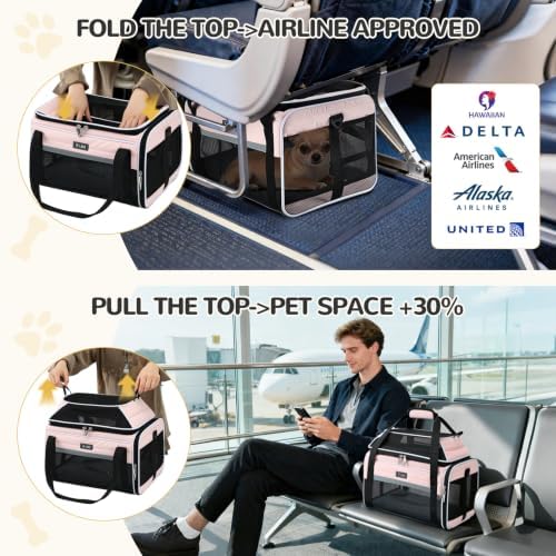 Lekereise Top-Expandable Pet Carrier 17x11x9.5 Inch Alaska Hawaiian Airline Approved Soft Sided Underseat with Locking Safety Zippers Anti-Scratch Mesh - Image 2