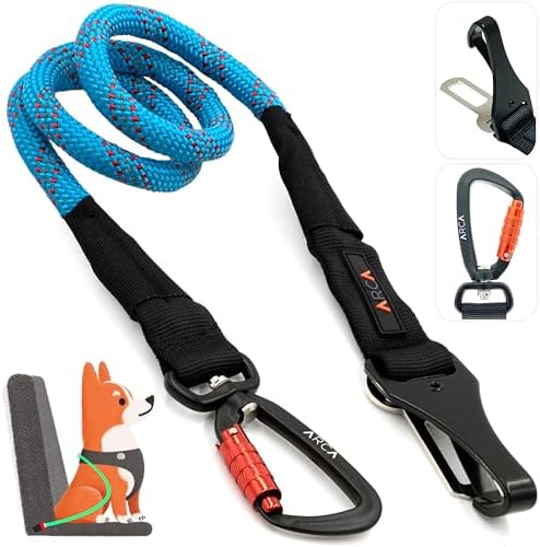 Dog Seat Belt for Car | Universal Pet Car Seatbelt with Reflective Climbing Rope, Aviation Aluminum Carabiner with 360° Swivel & Auto-Lock, Secure Safety Restraint (Trail Blue 360°) by ARCAPET