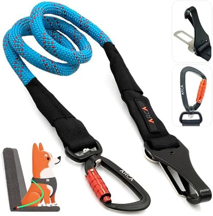 Dog Seat Belt for Car | Universal Pet Car Seatbelt with Reflective Climbing Rope, Aviation Aluminum Carabiner with 360° Swivel & Auto-Lock, Secure Safety Restraint (Trail Blue 360°) by ARCAPET