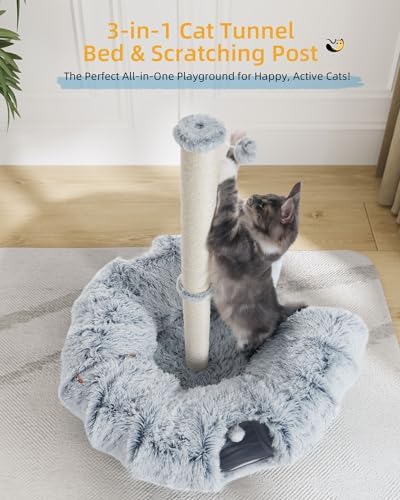 Aechonow 3-in-1 Cat Tunnel Bed, 34'' Cat Scratching Post for Indoor Cats - Image 2