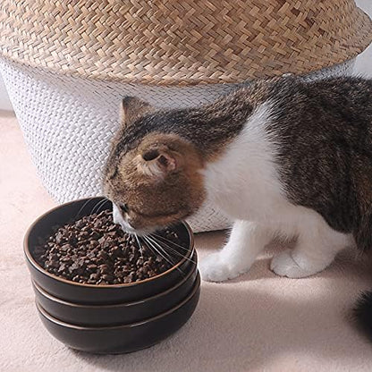 Ceramic Cat Bowls, Howise Pet Bowl Cat Dishes for Food and Water, 5.3 in Puppy Food Bowl 3 Pack Cat Food Bowl Set, Matte Black Finish - Image 3