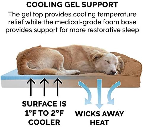 Furhaven Cooling Gel Dog Bed for Medium/Small Dogs w/ Removable Bolsters & Washable Cover, For Dogs Up to 35 lbs - Quilted Sofa - Toasted Brown, Medium - Image 4