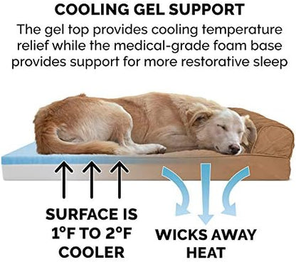 Furhaven Cooling Gel Dog Bed for Medium/Small Dogs w/ Removable Bolsters & Washable Cover, For Dogs Up to 35 lbs - Quilted Sofa - Toasted Brown, Medium - Image 4