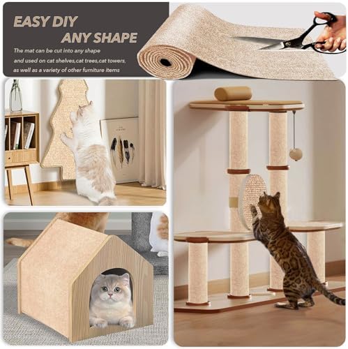 78.7"X15.8" Cat Scratching Mat, Self-Adhesive Cat Scratch Carpet, DIY Cats Scratch Furniture Protector for Couch, Sofa, Wall & Door, Durable Furniture Guards Couch Scratcher from Cats Claws (Beige) - Image 2