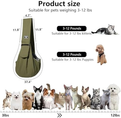 Dog Sling Water-Resistant Fabric for Small Dogs Cats 3-12 lbs,Green - Image 2