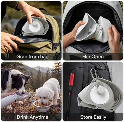Dog Water Bottle and Collapsible Bowl Set, 18.6 oz/550ml Leakproof Silicone Portable Pet Travel Water Bottle for Walking, Hiking and Camping, Light Grey - Image 7