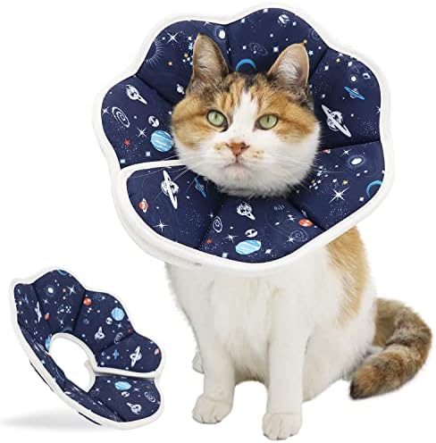 Soft Cat Cone, Adjustable Recovery Collar After Surgery to Prevent Licking Wound, Protective Cat Neck Cone, Comfortable Pet Elizabethan Collar for Cats Kittens and Puppies (M) by QIYADIN