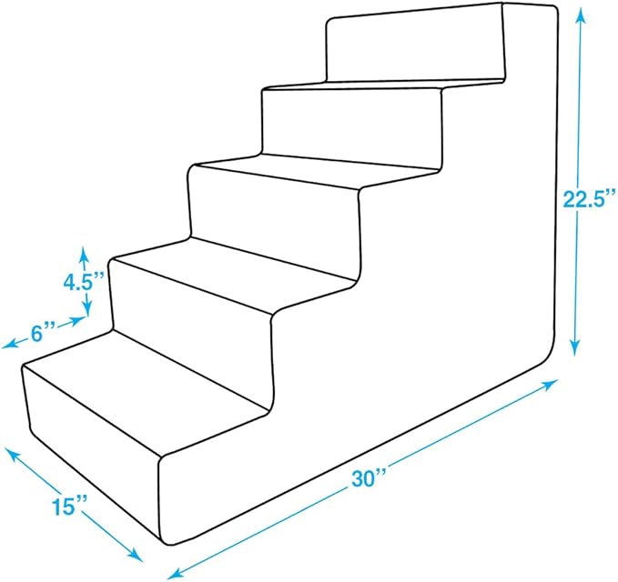 Best Pet Supplies Dog Stairs & Steps - Foam Steps for Small Dogs & Cats, Non-Slip Indoor Balanced Pet Step Support, Dog Ramp, No Assembly, Paw Print on Beige, 5-Step (22.5-inch Height)