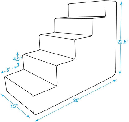 Best Pet Supplies Dog Stairs & Steps - Foam Steps for Small Dogs & Cats, Non-Slip Indoor Balanced Pet Step Support, Dog Ramp, No Assembly, Paw Print on Beige, 5-Step (22.5-inch Height)