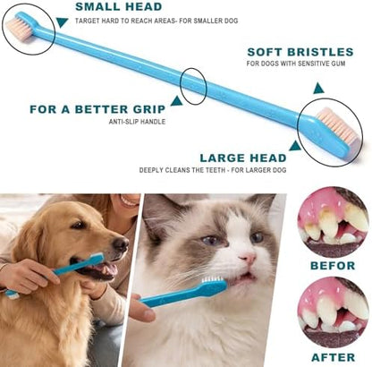 15-Pack Dog Toothbrush Kit, Triple Head & Double Head Dog Toothbrush, 360 Finger SiliconeToothbrush, Multi-Angle Dental Cleaning Brushes for Cat Oral Health (White) - Image 3