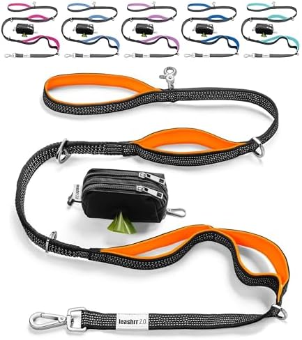 Heavy Duty Dog Leash for Large Dogs – 6FT Reflective Bungee with Padded Handles, Strong Carabiner Clip, No Pull Control for Medium & Large Breeds, Includes Poop Bag Holder & Treat Pouch (Orange) by Leashrr20