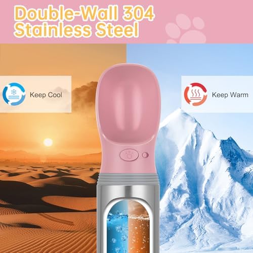 Portable Dog Water Bottle, 14 OZ Stainless Steel Pet Water Dispenser - Image 3