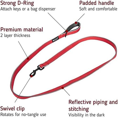 Leashboss 6ft Ultra Comfort Double-Thick Soft Padded Handle Reflective Leash for Large, Medium, and Small Dogs/Puppies | Heavy Duty Nylon - Image 2
