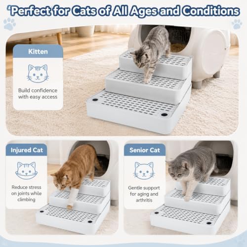 Adjustable 3 Step Litter Box Step, Cat Litter Box Ramp, Light Grey - Image 6