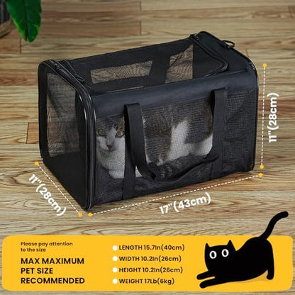 Conlun Cat Carrier Bag,Soft-Sided Pet Carriers for Dogs with 4-Sided Mesh,Airline Approved Cat Transport Carrier for Small&Medium Cats Kitten Puppy Up to 15Lb,Collapsible Cat Travel Carrier-M,Black - Image 2