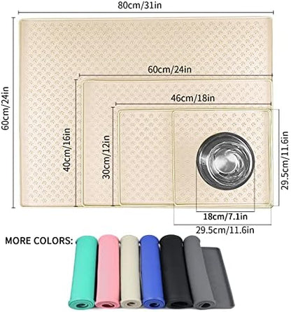 Ptlom Silicone Pet Placemat for Dog and Cat, Waterproof Anti-Slip Pet Feeding Bowl Mats for Food and Water, Small Medium Large Tray Mat Prevent Residues from Spilling to Floor, Beige, 31.5" 23.6" - Image 2