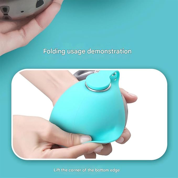 Foldable Pet Water Bottle for Travel, 2 in 1 Portable Dog Water Bottle, 304 Stainless Steel Compact Dog Drinking Bottles Leak Proof & Silicone Bowl for Walking Hiking (2PCS,B)