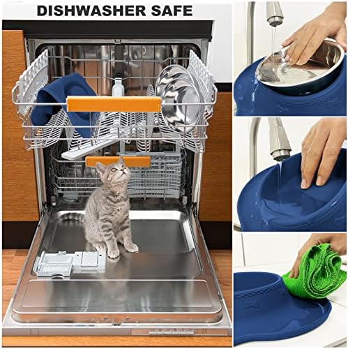 AsFrost Dog Food Bowls Stainless Steel Dog Food and Water Bowl Set, Dog Bowls No Spill Non Slip Silicone Mat, Dog Dishes for Small Medium Size Dogs Cat Puppy Pet Food Feeding Bowls, Blue, 12oz - Image 6