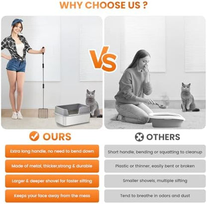 PETOCAT Cat Litter Scoop 43 inch Metal Litter Scooper with Stainless Steel Long Handle, Upgraded Large Kitty Box Scooper Heavy Duty Deep Shovel for Fast Sifting, Dog Waste Scooops for Outside Pet Poop - Image 5