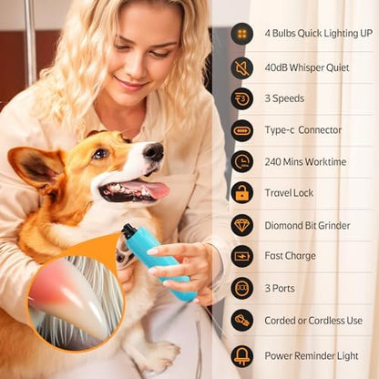 YABIFE 4-Lights Dog Nail Grinder, Easy Quick Locate Dog Nail Trimmers, for Puppy Paw Toenails or Pets from Small, Medium to Large, with Travel Lock, Whisper Quiet, Heavy Duty 3 Speeds - Image 7