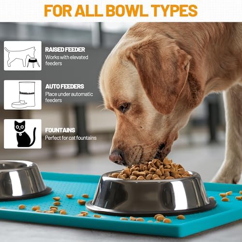 Hubulk Dog Feeding Mat,100% Waterproof BPA Free Silicone Pet Food and Water Bowl Placemat,Dishwasher, High Raised Edge to Prevent Spills,Nonslip Tray to Stop Messes on Floor (19"x12"x0.5", Teal) - Image 6