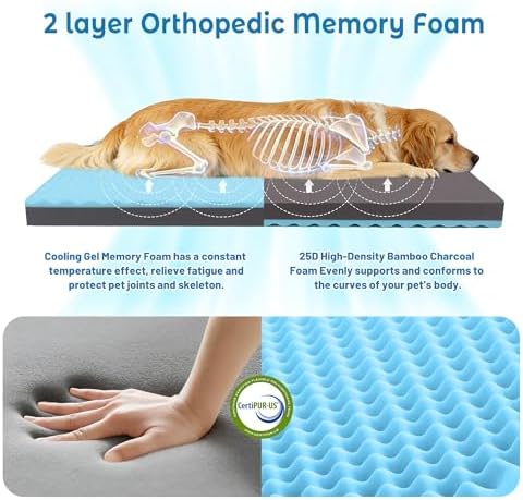 Cooling Dog Bed for Large Dogs, Orthopedic Memory Foam Pet Bed for Crate with Removable Washable Cover,Ideal for Arthritic Dogs (Cooling Fabric, X-Large-41"x 29" x 4") - Image 3