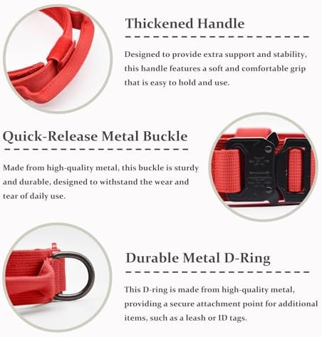 Tactical Dog Collar, Adjustable Military Training Nylon Collar, Red XXL - Image 3