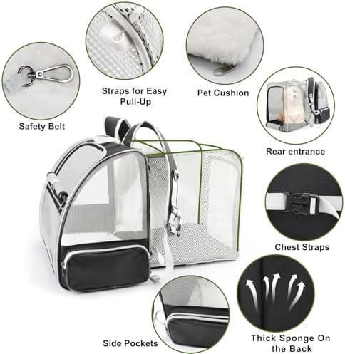 Texsens Innovative Traveler Bubble Backpack Pet Carriers for Cats and Dogs (Expandable-Black) - Image 3