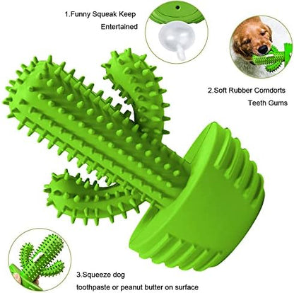 Pamlulu Dog Chew Toys, Toothbrush Stick Teeth Cleaning Brush Dental for Small Medium Large Dog, Rubber Squeaky Toys for Aggressive Chewers Cactus Tough Toys - Image 2