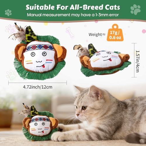 Catnip Interactive Cat Toys Plush Feather Indoor Cats Anxiety Relief Monkey - Image 2