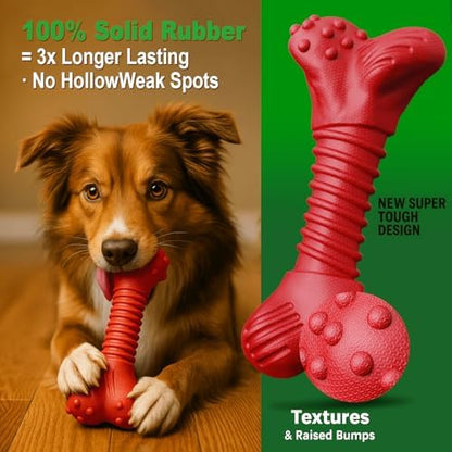 Dog Toys for Aggressive Chewers, Dog Toys for Medium Large Dogs, Natural Rubber Dog Chew Toys with Beef Flavor, Indestructible Chew Toys for Aggressive Chewers (red) - Image 3