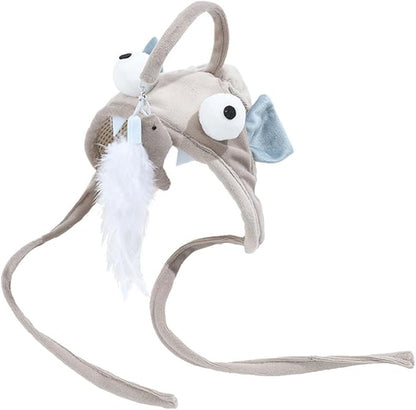 POPETPOP Pet Cat Teaser 2pcs Head Mounted Cat Headgear Interactive Self-Service Adjustable Size Hat