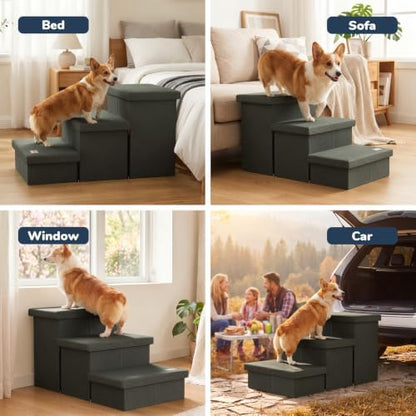 3-Step Wide Dog Stairs with Hidden Storage 18" H, Non-Slip Dog Steps for High Bed Couch Window Car, Jiont-Friendly Pet Stairs Ramp for Small/Medium/Large Old Dogs Cats Up to 200lbs, Grey Green - Image 6