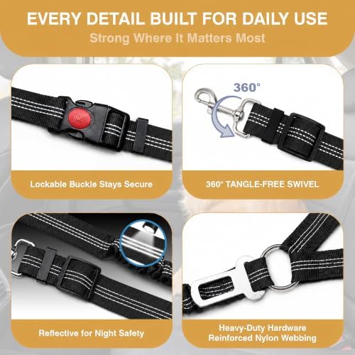 Dog Seat Belt for Car 2 Pack, 3-in-1 Adjustable-Length Bungee Tether - Image 5