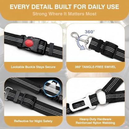 Dog Seat Belt for Car 2 Pack, 3-in-1 Adjustable-Length Bungee Tether - Image 5