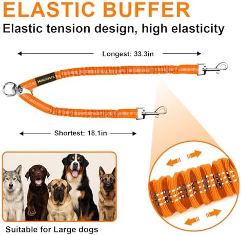 MingXpet 2 Dog Leash, Dog Leash for 2 Dogs, 360° Swivel No Tangle Double Walking Training Leashes for Large Dogs that Pull, Comfortable Shock Absorbing Reflective Bungee, Orange - Image 2