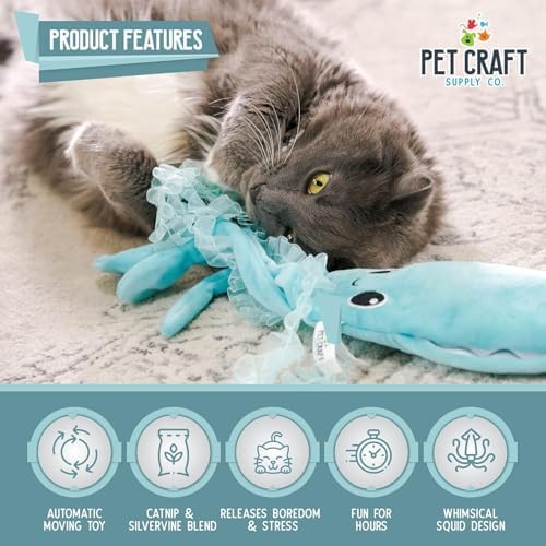 Pet Craft Supply Flipper Flopper Interactive Electric Realistic Flopping Wiggling Moving Fish Potent Catnip and Silvervine Cat Toy Sassy Squid, All Breed Sizes - Image 3